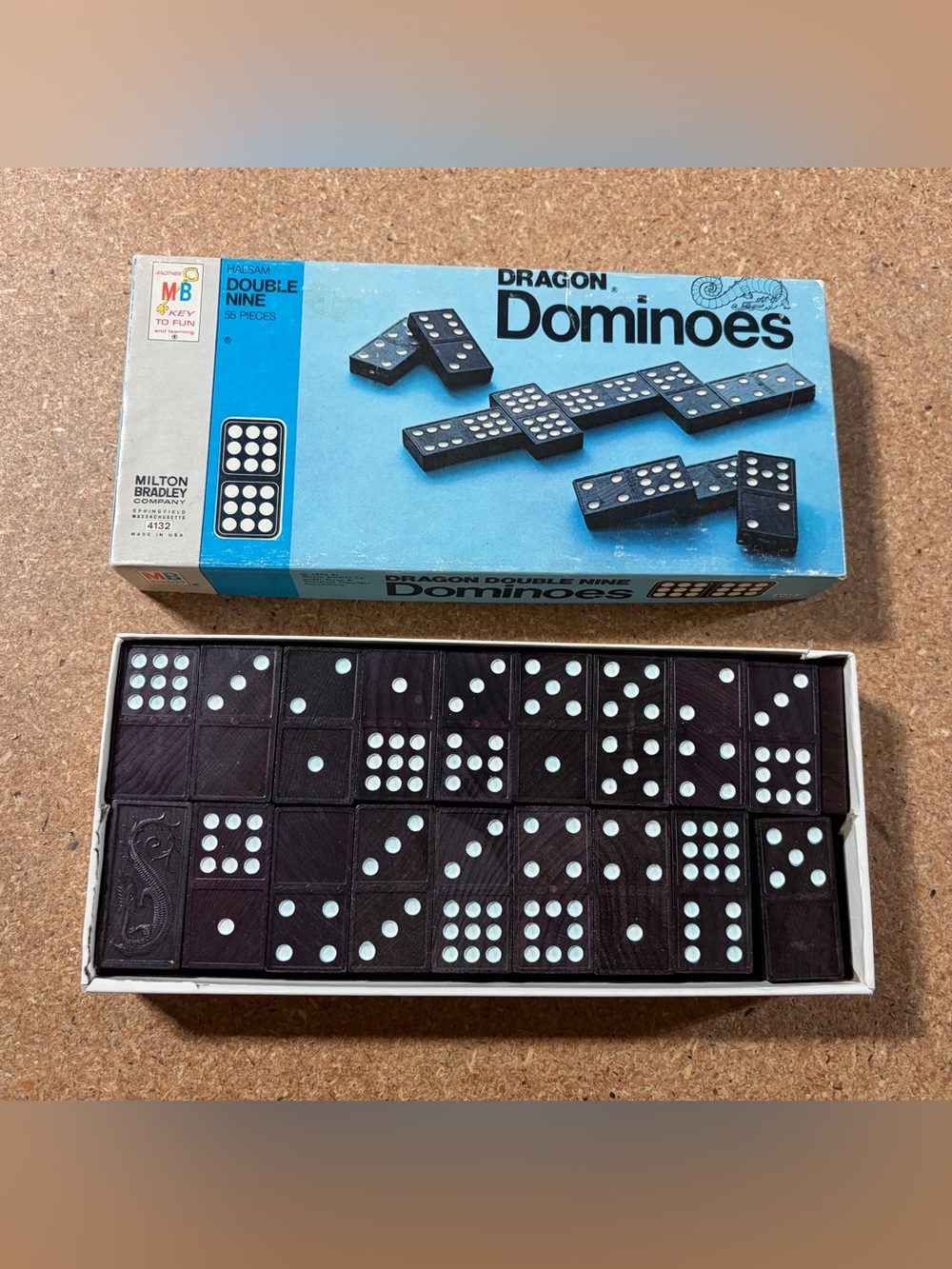 Vintage 1970 Milton Bradley Dragon Dominoes Double Nine Set 55 Pieces